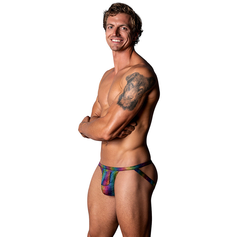 Male Power The Matchmaker Jock with Front Condom Pouch Rainbow L/XL